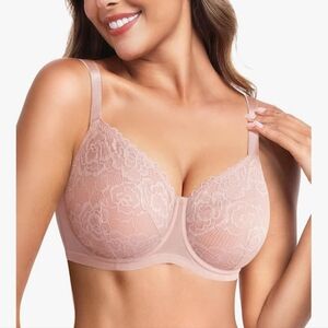 BRABIC | Women's Dusty Pink Unlined Lace Minimizer Full Coverage T-Shirt Bra